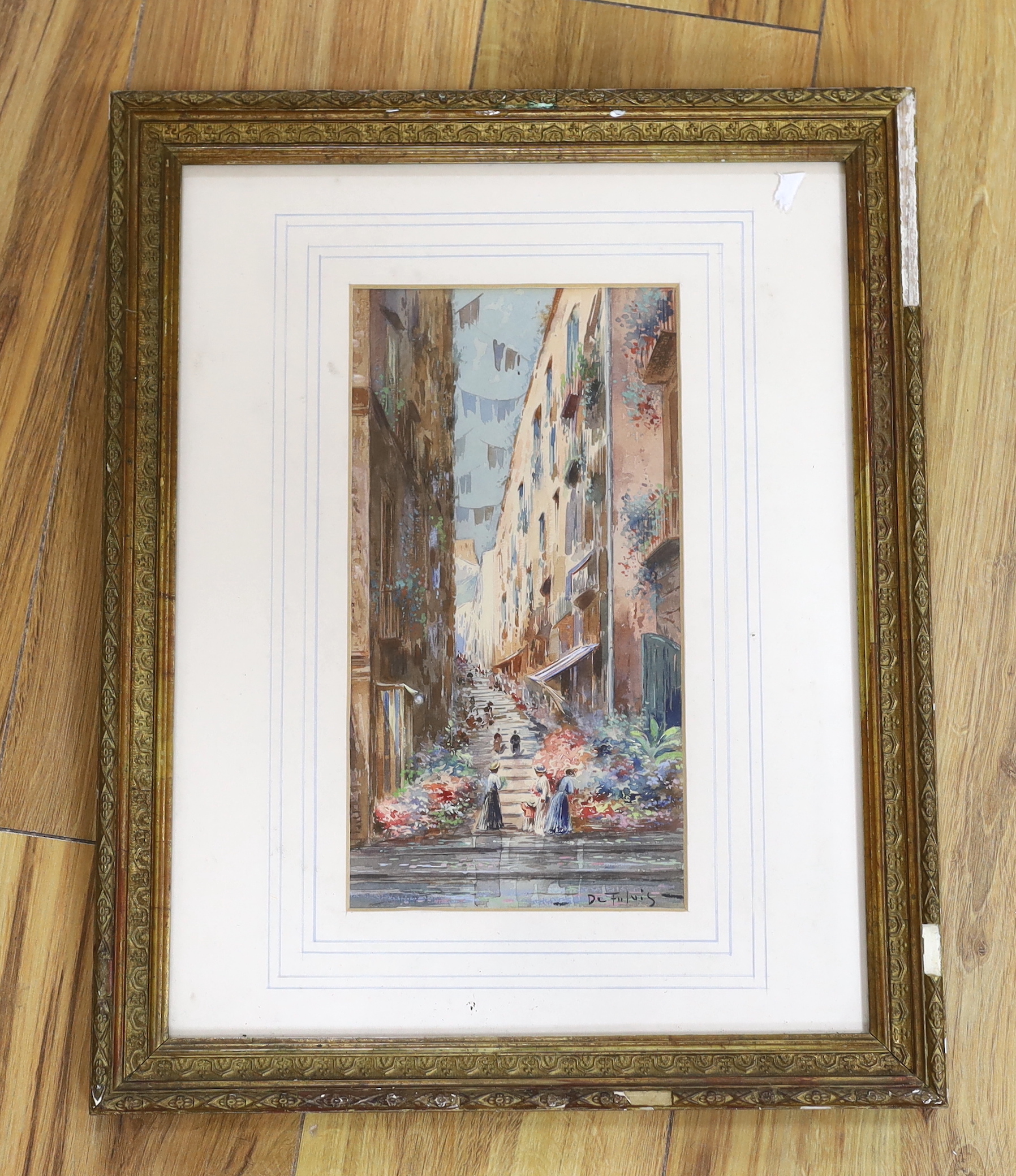 De Fulvis (Italian, 19th/20th century), watercolour, Neapolitan street scene, signed, 28 x 15cm